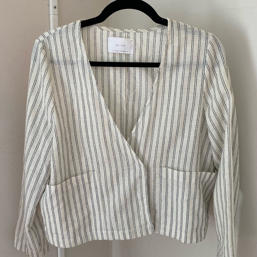 OAK + FORT Cream and Black Striped Button-Down Top